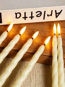 6pcs Pure White Twisted Taper LED Candles, Flickering Flameless Bullet-Shaped Long Stem Electronic Candle Lights, Wedding Table Decor, Christmas, Birthday Party, Romantic Holiday Atmosphere Decorative Lights - Multicolor - View 6