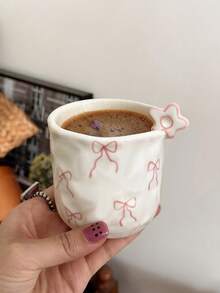 250ml Floral Coffee Cup, Cute 3D Flower Ceramic Handheld Cup, Bowknot Tea Cup, Hand-Pinch Asymmetrical Ceramic Coffee Cup Latte Cup Breakfast Cup Gift - Multicolor - View 5