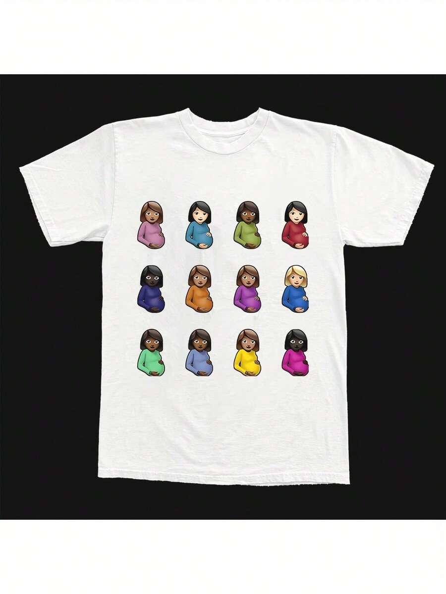 Camiseta Gráfica Hip Hop - Camiseta Blanca de Cuello Redondo con Personajes Coloridos, Corte Regular, para Hombres y Mujeres, Adecuada para Uso Diario y Ocasiones Especiales, Lavable a Máqui - Blanco - Ver 1