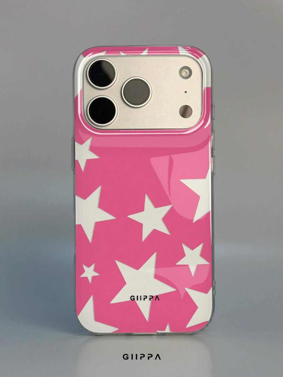 GIIPPA 1件粉色背景白色星星圖案設計手機殼,適用於Phone 17 Pro Max,相容Phone 16 Pro Max、15 Pro Max、14 Pro Max,韓系高端時尚趣味手機殼,適合11/12/13/14/15/16 Pro Max Plus,男女皆宜的優雅設計,聖誕節、情人節、復活節、婚禮季與生日送給女友的完美禮物! - 粉色 - 查看 1