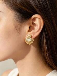 6-18PCS Gold Vintage Casual Commute Full Earring Set, With Flower, Shell, Water Drop, Geometric C-Hoop Designs, Suitable For Daily Commute, Travel, Dating, Casual, Outing Multiple Occasions - Gold - View 6