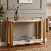 Modern Console Table With 2 Shelves, Hallway Table In White Marble Look, Slim Table For The Entryway, Decorative Table For Living Room, Hallway And Bedroom – H80/W123.5/D33.5 Cm - 金色 - 查看 6