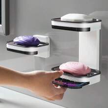 1pc Bathroom Wall Mounted Soap Dish, Double Layer No-Drill Wall Mounted Soap Holder, Self-Draining Soap Rack, Suitable For Soap, Silicone Soap Holder With Drainage Holes, Soap Dish, Soap Rack, Soap Bottle, Cup, Sink Or Countertop Storage Rack, Kitchen Countertop Home Bathroom Decor, Autumn Decor, Back To School Decor - View 2