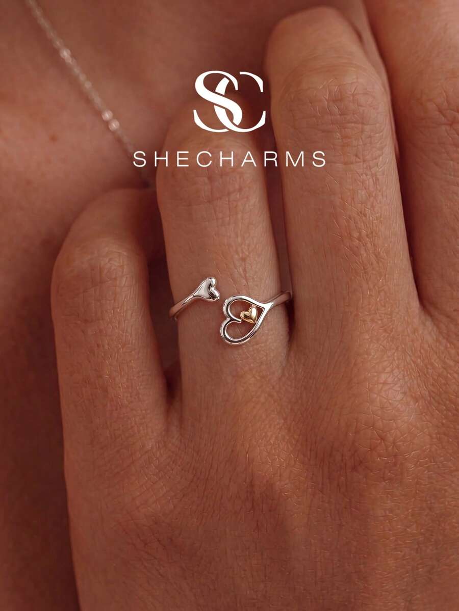 1pc Fashion 925 Sterling Silver Interlocking Heart Ring, Women's Daily Wear Party Jewelry, High Quality Ring - Style 4 - View 1