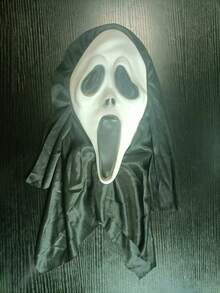 1 pièce Masque de visage de fantôme sanglant avec capuche noire, masque en latex de tête complète avec taches de sang rouge d'horreur criant, taille adulte, cosplay d'horreur d'Halloween, maison hantée, accessoire de fête de mascarade - Multicolore - Voir 16