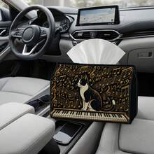 1pc Vintage Music Tissue Box - Multi-Functional Napkin Dispenser, 2 Sizes Available, Durable Polyester Material, Decorated With Suit Cat Piano Pattern, Suitable For Living Room, Holiday Theme Home Decor And Party Supplies - Multicolor - View 5