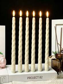 6pcs Pure White Twisted Taper LED Candles, Flickering Flameless Bullet-Shaped Long Stem Electronic Candle Lights, Wedding Table Decor, Christmas, Birthday Party, Romantic Holiday Atmosphere Decorative Lights - Multicolor - View 4