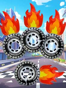 2/4/8pcs Racing Tire Balloon Set,Large Tire And Flame Foil Balloons,Suitable For Birthday Party,Firefighting Theme,Game,Party Background,Babyshower Decoration. - Balloon Set - View 2