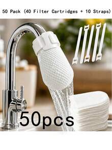 50pcs (40 Filter Cartridges + 10 Straps) High Density Non-Woven Fabric Faucet Filter, Kitchen & Bathroom Universal Tap Water Filter Cartridge, Easy Installation Home Water Purification Accessory, For Filtering Rust, Sediment And Impurities - Multicolor - View 2