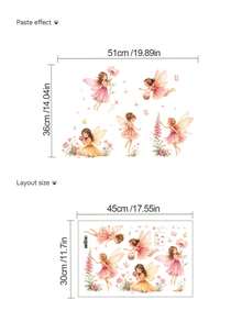 1pc Pink Wings Girl Floral Butterfly Wall Decor Sticker, Removable Room Decoration Wall Decal For Bedroom, Living Room, Girls' Children's Room - 1PC - View 6