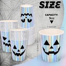 10/40pcs 9oz Halloween Party Cups Holographic Iridescent Pumpkin Ghost Disposable Paper Cups, Halloween Trick Or Treat Party Holiday Tableware - Pumpkin - View 5