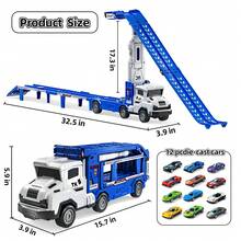 TEMI 2-In-1 Styling Dual-Track Truck, Includes 12pcs 1:12 Alloy Cars, Suitable For Children 3 Years And Above, Equipped With Dual-Track Racing Track, Best Gift For Holidays, Birthdays, Christmas - Blue - View 12