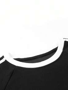 Women's Minimalist Black Contrast Stripe Letter Print Simple Personalized Versatile Loose Casual Comfortable Home Daily Commute Crew Neck Long Sleeve Sweatshirt - Black - View 8