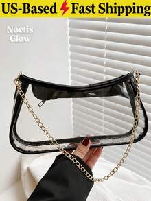 Fashion Color Block Transparent Chain Clutch Bag Shoulder Bag Clear Bag Crossbody Bag For Stadium Events Transparent Bag PVC Bag Bag Pool Essentials - 彩色 - 查看 1