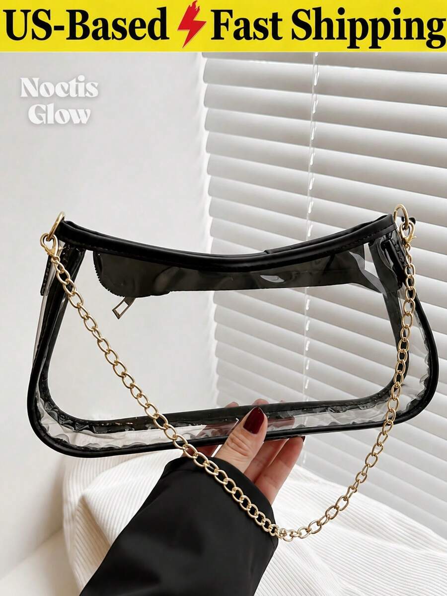 Fashion Color Block Transparent Chain Clutch Bag Shoulder Bag Clear Bag Crossbody Bag For Stadium Events Transparent Bag PVC Bag Bag Pool Essentials - 彩色 - 查看 1