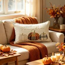 1件 Hello Pumpkin 刺繡感恩節與萬聖節抱枕套，裝飾性秋季豐收南瓜枕套 - 米色 - 查看 7