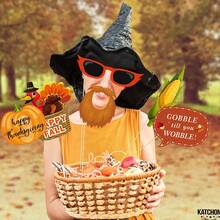 21 piezas de accesorios fotográficos para Acción de Gracias, decoraciones de palo selfie para fiesta de otoño, recortes fotográficos de pavo, calabaza, sombrero de peregrino y barba, suministros para fiesta de cena familiar y festiva - Varios estilos - Ver 3