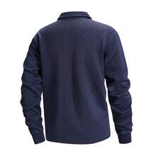 Top Polo Masculina de Manga Longa com Tecido Jacquard Texturizado em Losango 3D e Patchwork em Cores Contrastantes para Primavera/Outono - Azul - Visão 4