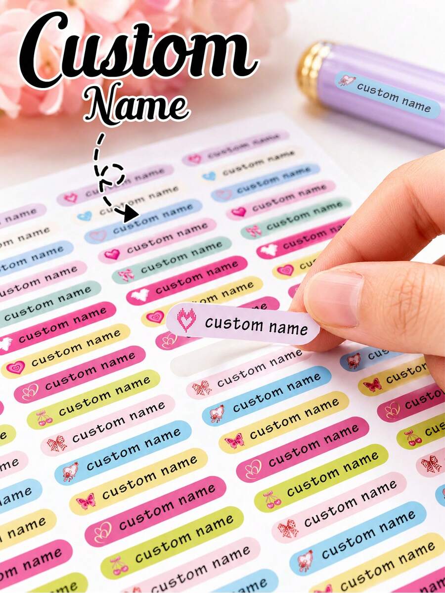 Custom Heart Name Stickers,Personalized Pen Labels,Cute Cartoon Decals,Customized Name Tags,Customizable Back To School Gift,Personalized Stickers - Style a - View 1
