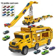 TEMI 2-In-1 Dual Track Racing Track Set, Suitable For Children 3 Years And Above, Includes 12 Alloy Cars And Foldable Dual Tracks, Ideal Birthday Christmas Holiday Gift - Yellow - View 10
