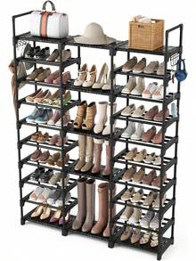 Vicye 10 Tier Metal Shoe Rack, 54-62 Pairs Shoes, Space Saving, With Hooks Entryway Living Room Bedroom WJYH - Black - View 1