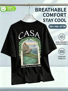 ChristmasCASA Vintage Serif Lettering With Green Leaf Window Pattern, Positano Coast Park Seascape Design, Best-Selling Item - 黑色 - 查看 3