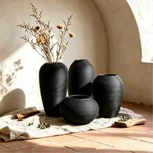 Black Ceramic Vase, Water-Holding Fresh Flower Vase, Floral Container, Natural Minimalist Style, Suitable For Home, Office, Hotel, Shop, Wedding Decoration And Gift Giving, Nordic Style - Vase - View 2