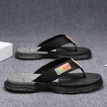 時尚百搭春夏中性款寬繩編織帶夾腳拖鞋，防滑耐磨鞋底，浴室與海灘雙用途涼鞋 - 黑灰 - 查看 10