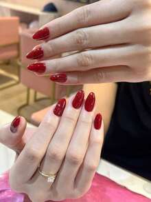 Change Your Nails With 24pcs/Set Short Oval Sweet Gentle Red Solid Color Minimalist Style Press-On Nails, Includes Jelly Glue And Nail File, Perfect For Girls And Women's Daily Wear, Office Afternoon Tea, Party Nail Art - Red - View 2