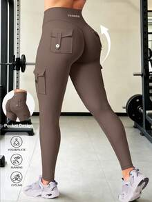 YEOREO Leggings With Pockets For Women Scrunch Workout Leggings Tummy Control Butt Lifting Gym Yoga Leggings Yoga Pants For Women Black Pants Winter Leggings - 咖啡 - 查看 1