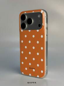 GIIPPA 1件白色底色搭配橘色鏤空波點圖案設計，Phone 17 Pro Max 手機殼，相容於 Phone 16 Pro Max、15 Pro Max、14 Pro Max，韓系高端時尚趣味手機殼，相容於 11/12/13/14/15/16 Pro Max Plus，優雅設計男女皆宜，送給女友的聖誕節、情人節、復活節、婚禮季與生日完美禮物！ - 橘色 - 查看 3