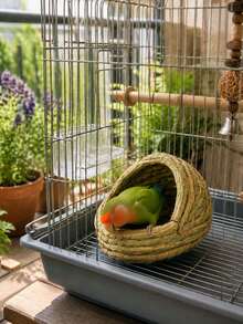 1pc Handmade Natural Bird Nest, Comfortable Resting And Hiding Place For Small Pet Birds (Budgies, Canaries, Lovebirds, Parrots, Quail), Lightweight Rustic Bird Cage Accessory, Bird, Bird Cage, Bird Toy, Budgie - A - View 8
