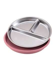 PopLittleOne 1 pièce Assiette à ventouse en silicone et acier inoxydable antidérapante pour l'alimentation autonome du bébé, vaisselle de sevrage pour bébé, articles essentiels quotidiens pour les repas des nourrissons - Multicolore - Voir 15