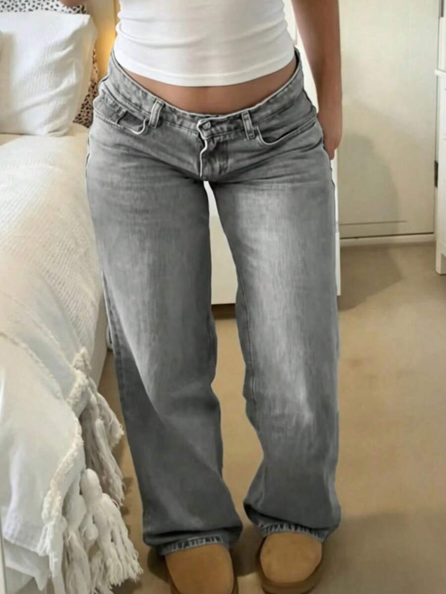 Teen Fashion Straight Leg Denim Jeans - Grey - View 1