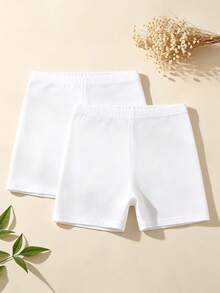 2pcs Girls White Solid Color Anti-Exposure Undershorts - White - View 8
