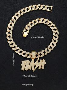 European & American Hip Hop Graffiti FLASH Letter Full Rhinestone Pendant Cuban Chain Men's Heavy Work Rhinestone Thick Chain Necklace Rap Street Fashion Accessory Gold & Silver Two Colors Optional - FLASH - View 3