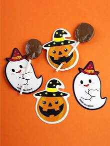 100/50pcs Halloween Lollipop/Candy Decorative Paper Cards - Creative DIY Pumpkin & Ghost Designs, Suitable For Halloween Party Gift Packaging And Decoration - Multicolor - View 8