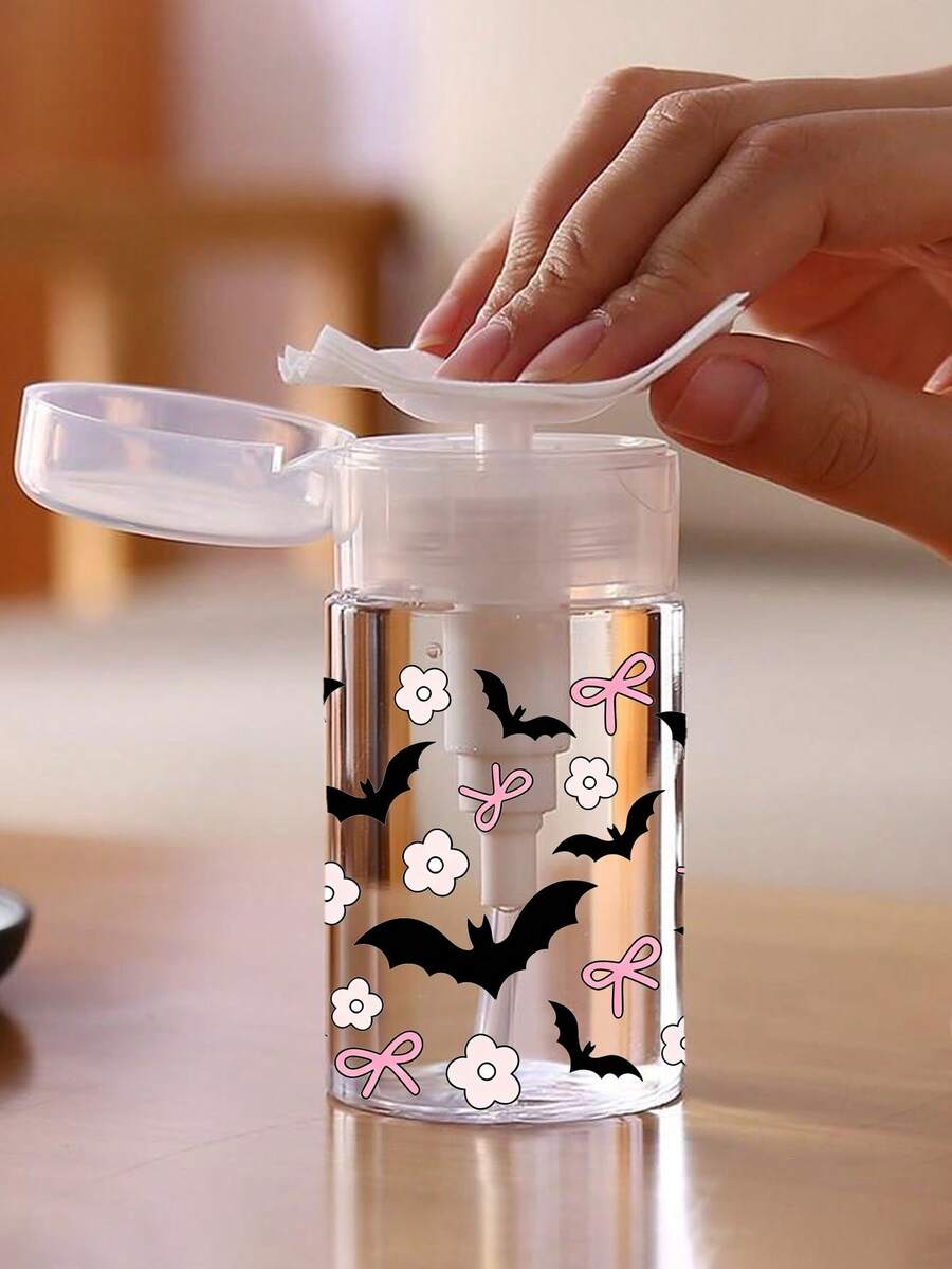 萬聖節主題蝙蝠與蝴蝶結圖案可補充 PET 便攜旅行瓶,卸妝液分裝瓶,附 3.38oz/6.76oz 便攜壓頭分裝器,適用於卸甲水、化妝水與卸妝液,圓頂設計,可手洗,可重複使用,適合萬聖節與聖誕節的卸妝瓶 - 彩色 - 查看 1