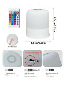 1pc Touch Sensor Bedside Lamp, RGB Multi-Color With Remote Contro - USB Rechargeable Lithium Battery, 3-Color Adjustable Bedside Lamp (With Plastic Lampshade), Soft Flicker-Free Home Lighting, Rechargeable RGB Color Changing With Remote,Bedroom - White - View 9