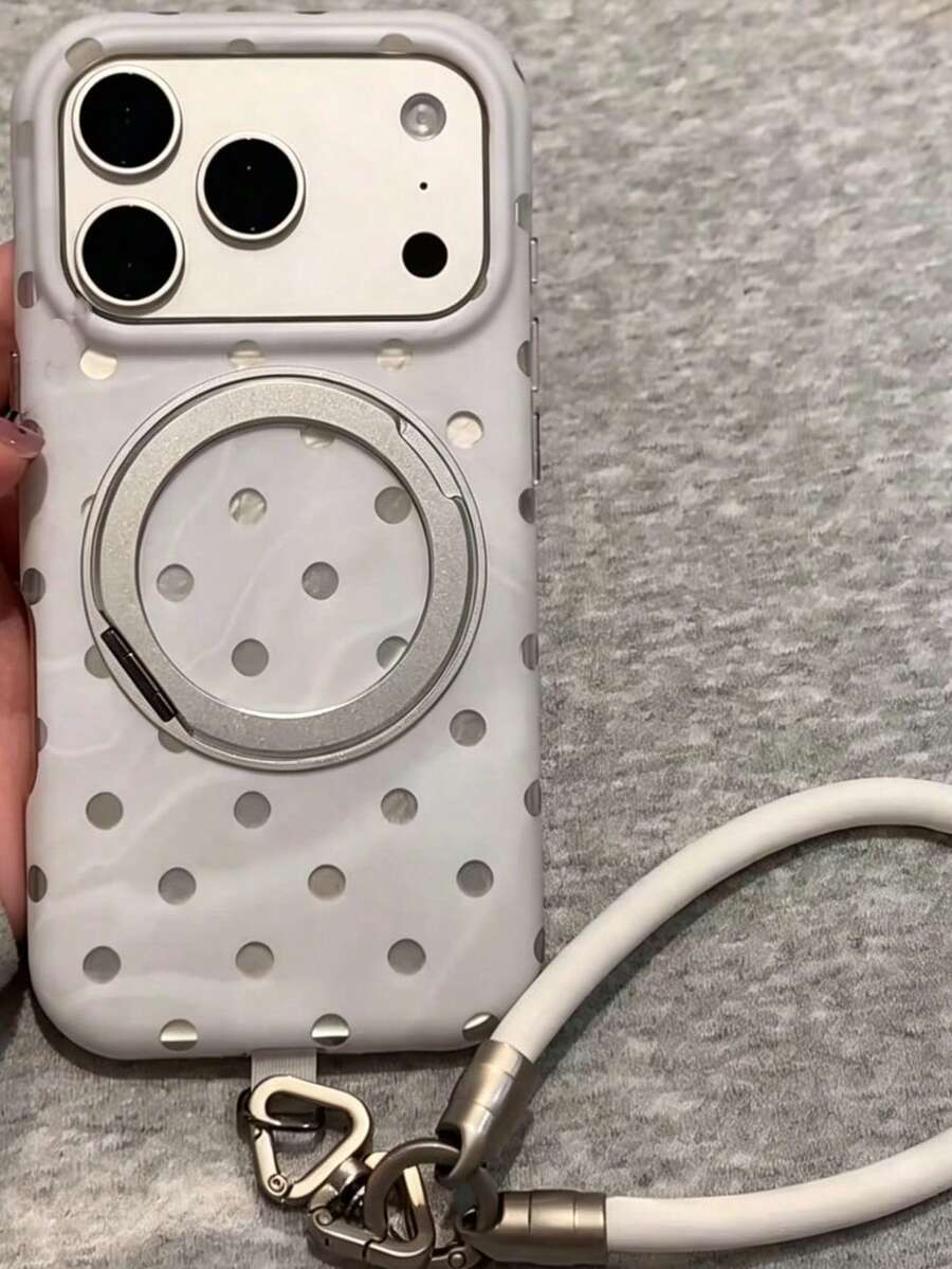 磨砂大理石波點 IMD 手機殼,適用於 Apple 17 Pro Max、16 新機、鍍金 15 Pro,附掛繩,14 Pro Max 全包防摔保護殼,女款,13 - 白色 - 查看 1