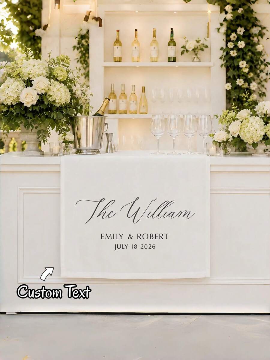 1pc Personalized Wedding Table Runner, Customizable Text, Suitable For Fashionable Wedding Reception And Special Occasions - Multicolor - View 1