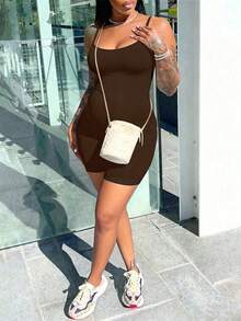 Parara Maternity Spaghetti Strap Jumpsuit, Tight Fit Comfortable Casual All-Season Fashion Innerwear, Sporty Casual Style Brown Summer - Brown - View 6