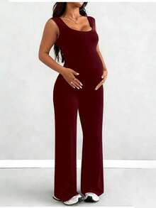 Parara Maternity Tank Top High Elasticity Jumpsuit, Comfortable & Fashionable Summer - Burgundy - View 2