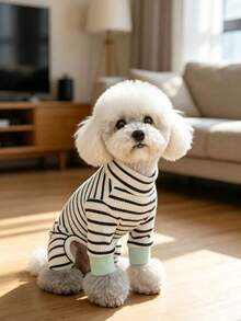 1pc New 4-Legged Pet Shirt For Small Dogs Like Teddy, Pomeranian, Suitable For Home Leisure And Outdoor Wear, Breathable And Comfortable, Fit For Spring, Summer, Autumn And Winter - Black and White - View 4