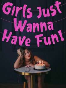 A "Just Wanna Have Fun" Neon Pink Glitter Banner, Bridal Party Hanging Banner Bachelorette Party Backdrop Decor Bridal Shower Favors, Birthday Party Supplies Sleepover Party Decorations Paper Hanging Decorations Festival Party Supplies Photo Props - Multicolor - View 9