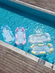 Flotador de piscina inflable con rayas pastel de 4 colores, lentejuelas transparentes y malla, tumbona de agua con soporte de malla para fiesta de piscina de verano - Multicolor - Ver 2