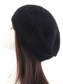 1 buah Topi Baret Rajut Tebal Gaya Vintage untuk Mahasiswa, Topi Hangat Berwarna Hitam Polos dengan Karet Elastis Lembut, Cocok untuk Remaja Putri di Kampus, Kencan, dan Jalan-jalan - Gaya 1 - View 7
