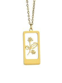 suteyi Exquisite Customized Name & Birth Flower Necklace, Personalized Engraved Hollow Floral Rectangular Pendant (18K Gold Plated), Suitable For Birthday, Valentine's Day Or Christmas Customized Commemorative Jewelry Gift - Gold - View 9
