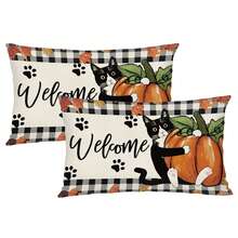 1/2PCS Lying Skeleton Pillowcase, Black And White Star Horror Cushion Cover, Dark Decor Lumbar Pillowcase, Suitable For Sofa Decoration, Single-Sided Without Inner Core - Multicolor - View 10