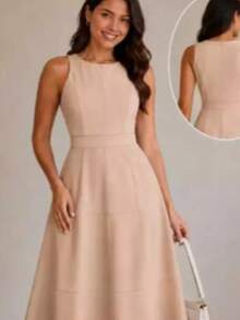 Vestido Midi Feminino Casual Elegante em Tecido Sensorial Marrant – Com Cinto, Zíper e Muito Conforto - Bege - Visão 2